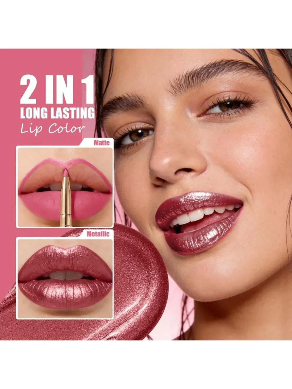 Women's GB18 Paradise Metallic 2-in-1 Glitter Long Lasting Lipstick & Lip Liner